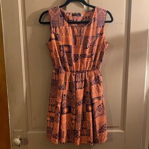 Tenki London Orange & Navy Blue Patterned Dress